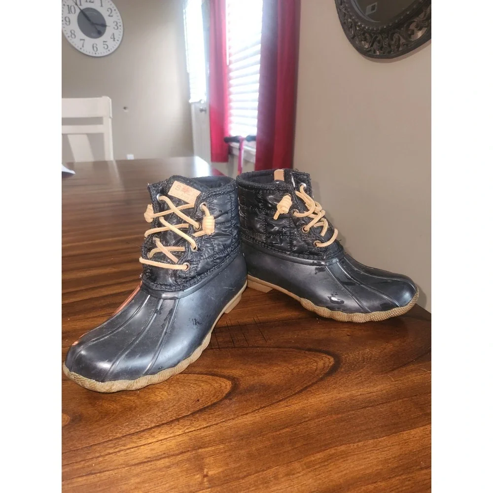 Sperry Saltwater Quilted Duck Boots black w quilted nylon upper Womens 5
